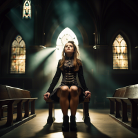 girl in church with legs open