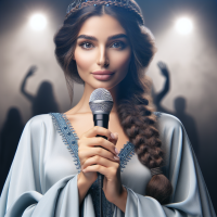 create a woman holding a mic